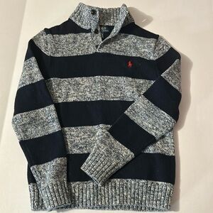 Polo Ralph Lauren boys medium sweater navy blue wide stripes